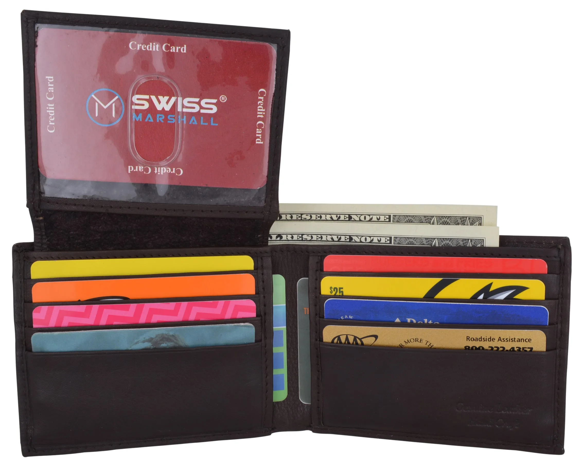 SWISS MARSHALL Full Grain Leather Mens Bifold Wallet RFID Blocking Wallets for Men
