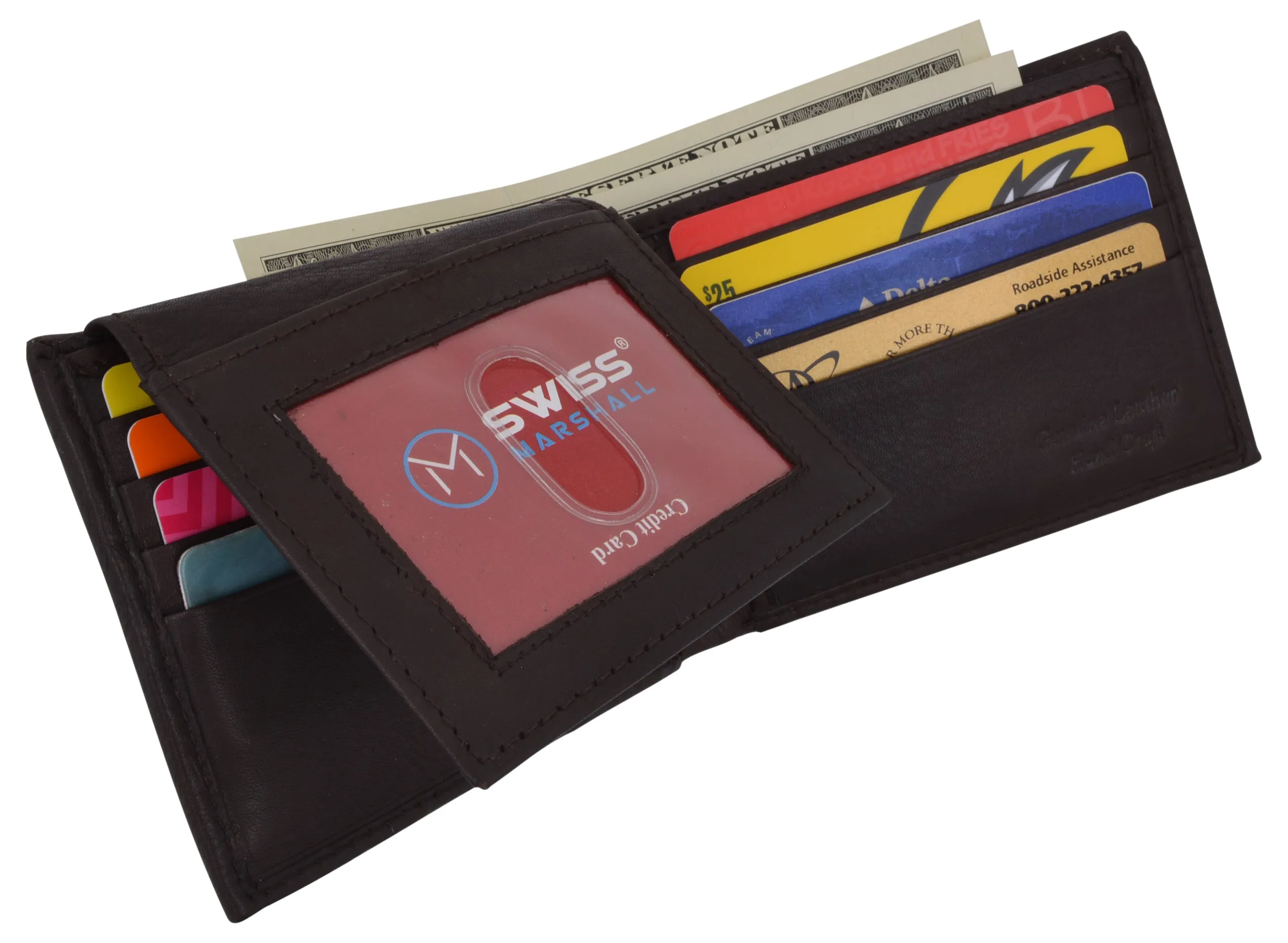SWISS MARSHALL Full Grain Leather Mens Bifold Wallet RFID Blocking Wallets for Men