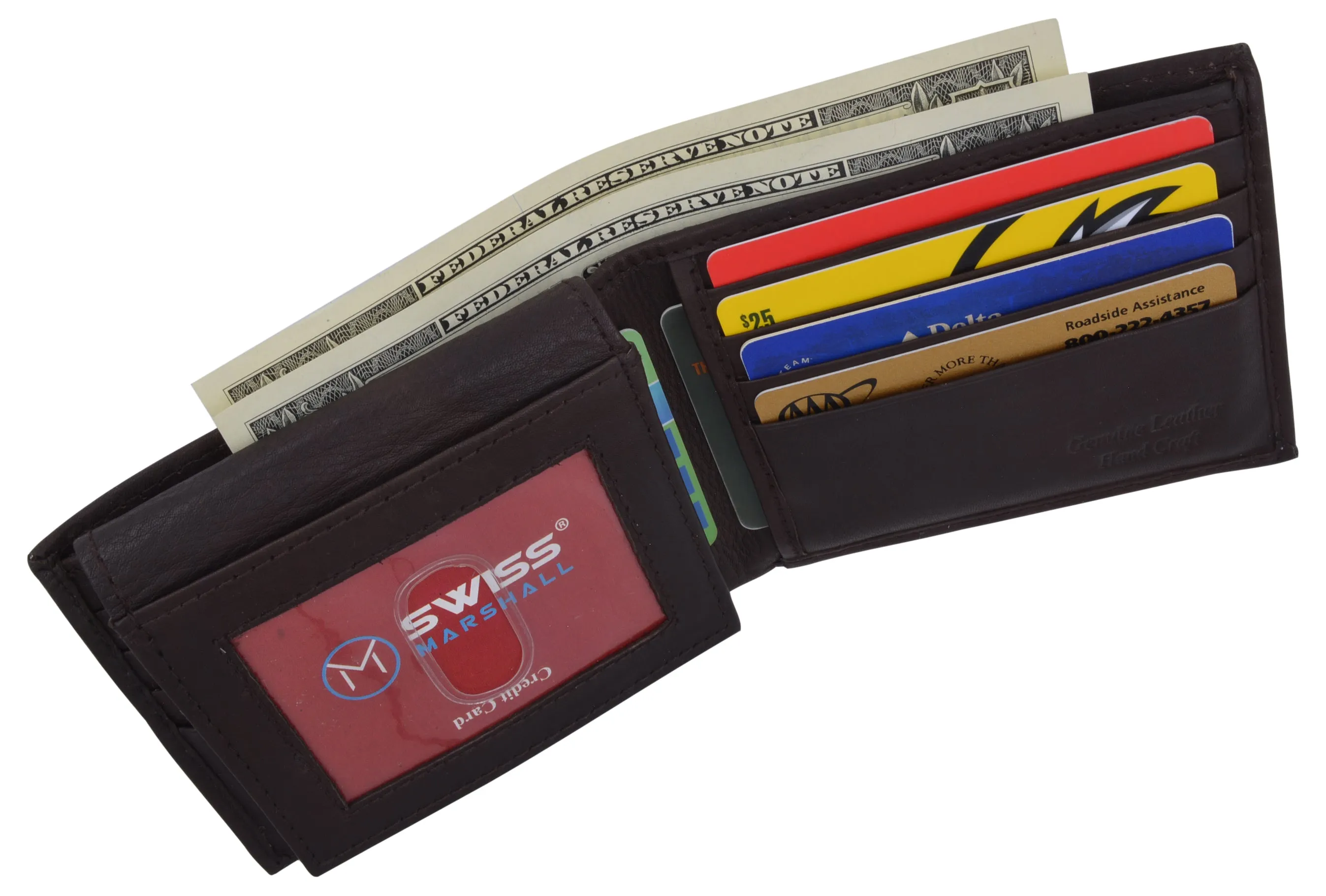 SWISS MARSHALL Full Grain Leather Mens Bifold Wallet RFID Blocking Wallets for Men