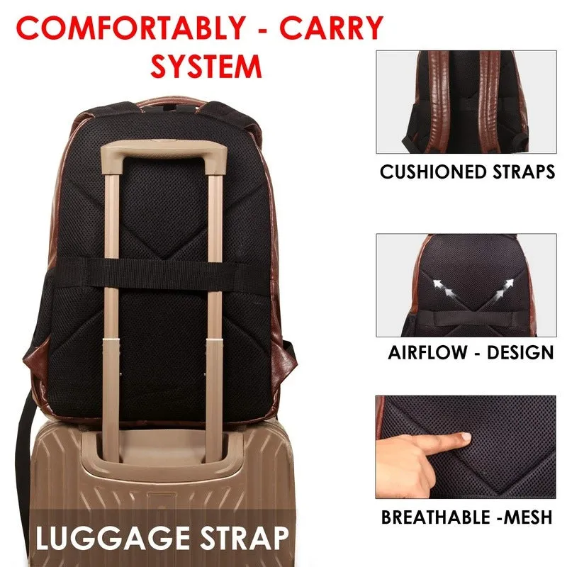 THE CLOWNFISH Alexander: Laptop Backpack with Vegan Leather | 19L | Unisex | Cinnamon