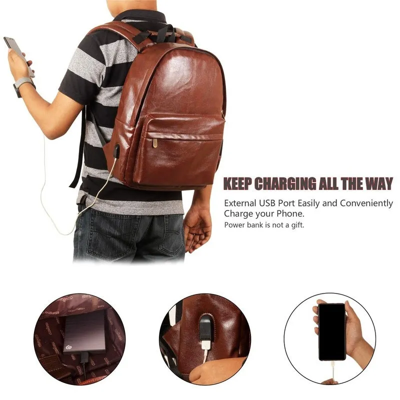 THE CLOWNFISH Alexander: Laptop Backpack with Vegan Leather | 19L | Unisex | Cinnamon