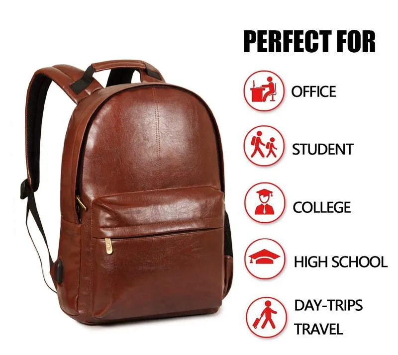 THE CLOWNFISH Alexander: Laptop Backpack with Vegan Leather | 19L | Unisex | Cinnamon