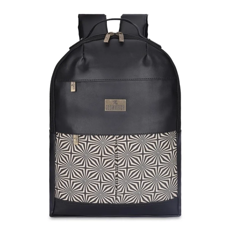 THE CLOWNFISH Cybershield Series 15.5 liters Faux Leather & Tapestry Fabric 14 inch Laptop Backpack College School Bag Casual Travel Backpack For Men and Women (Black)