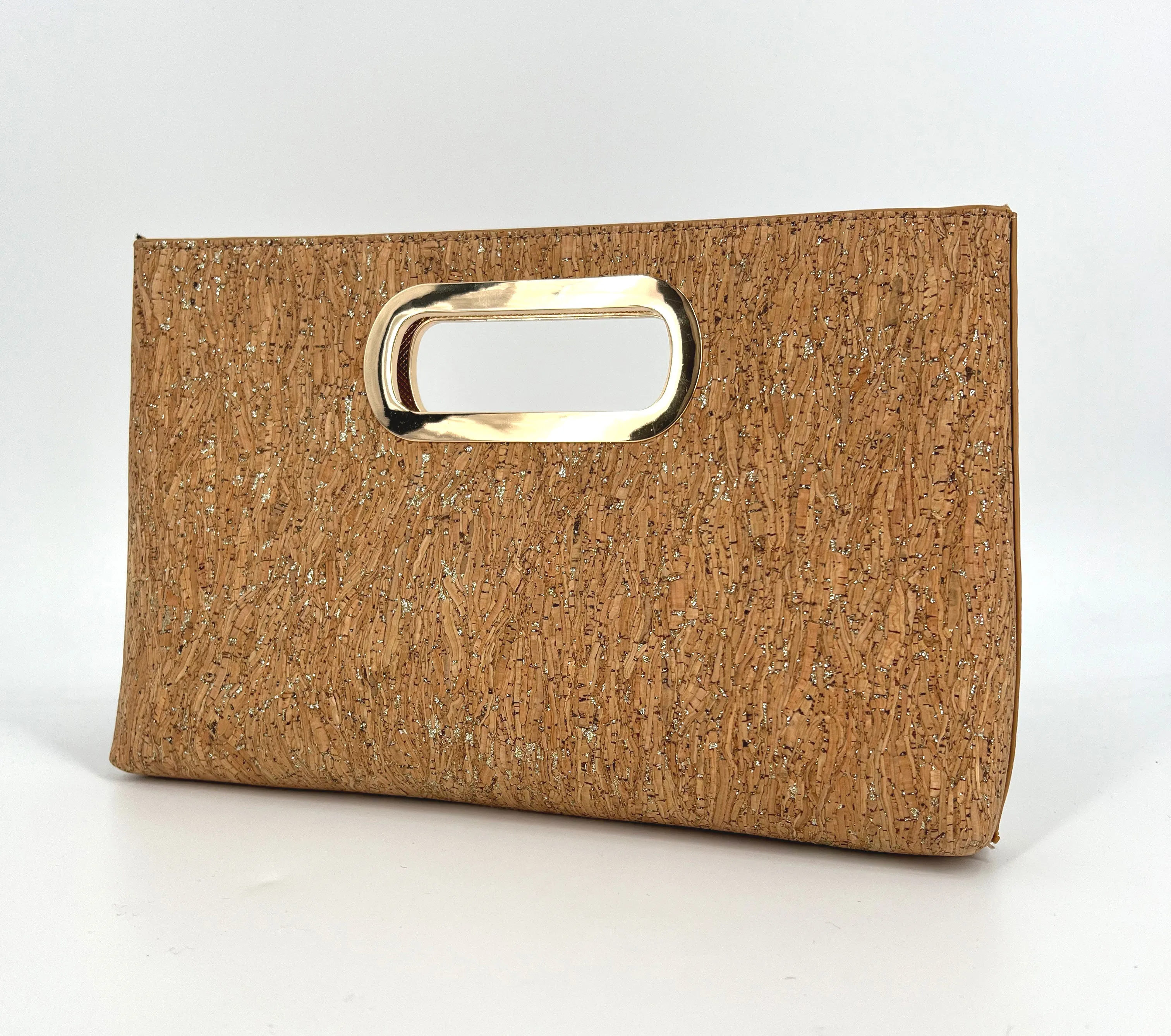 The Cork Handheld Clutch in Cork Gold