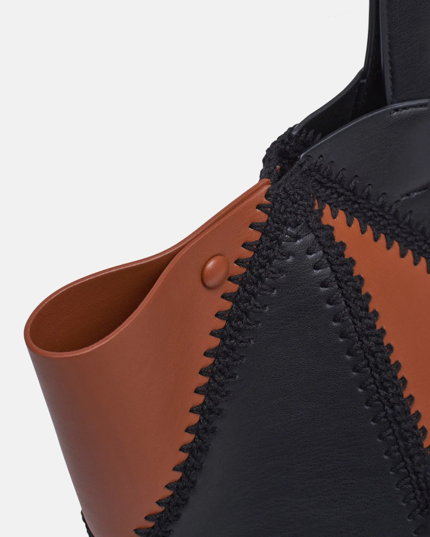 The Origami Tote - Alt-Nappa Crochet Tote - Tan/Black