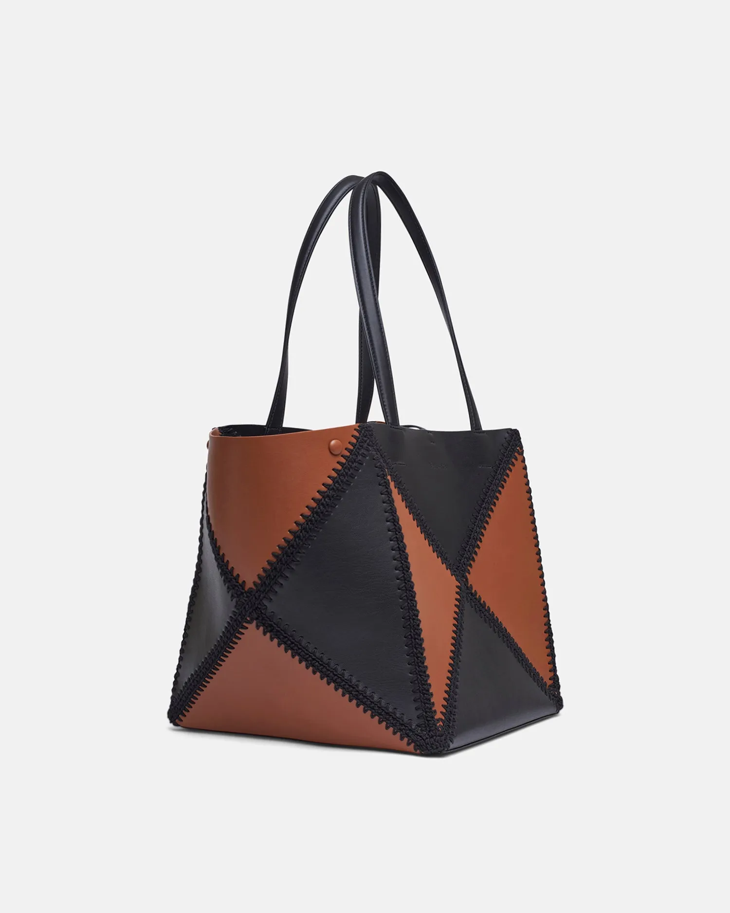 The Origami Tote - Alt-Nappa Crochet Tote - Tan/Black