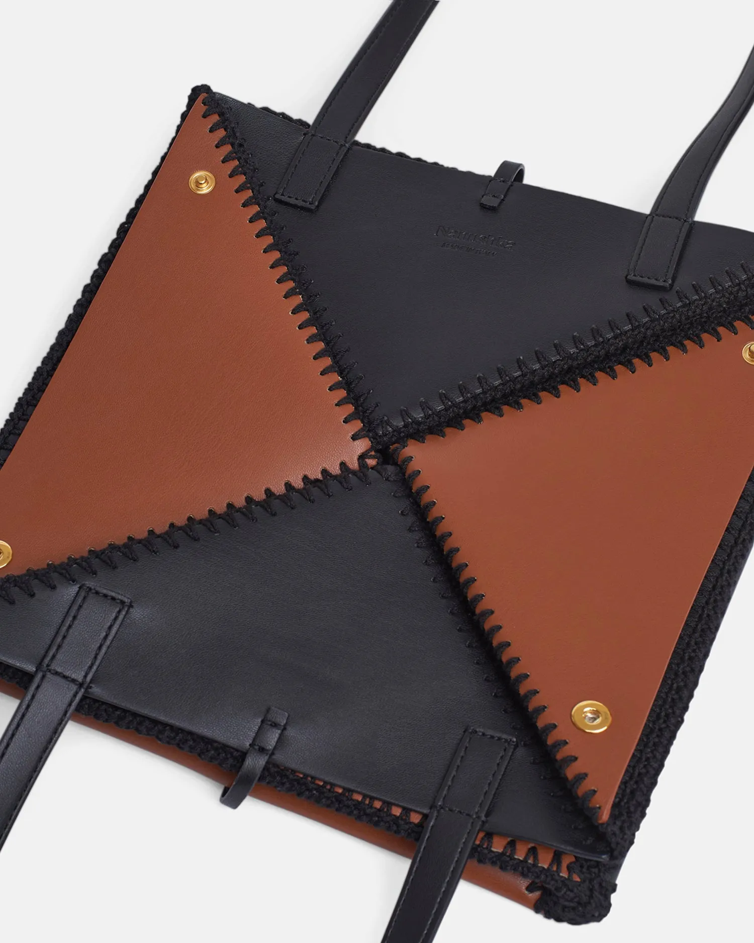 The Origami Tote - Alt-Nappa Crochet Tote - Tan/Black
