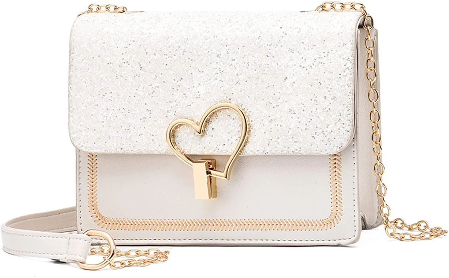 The Version Chain Bags With Lock Is Fashionable Simple And Versatile One Shoulder Crossbody Bag Luxury (White, One Size)