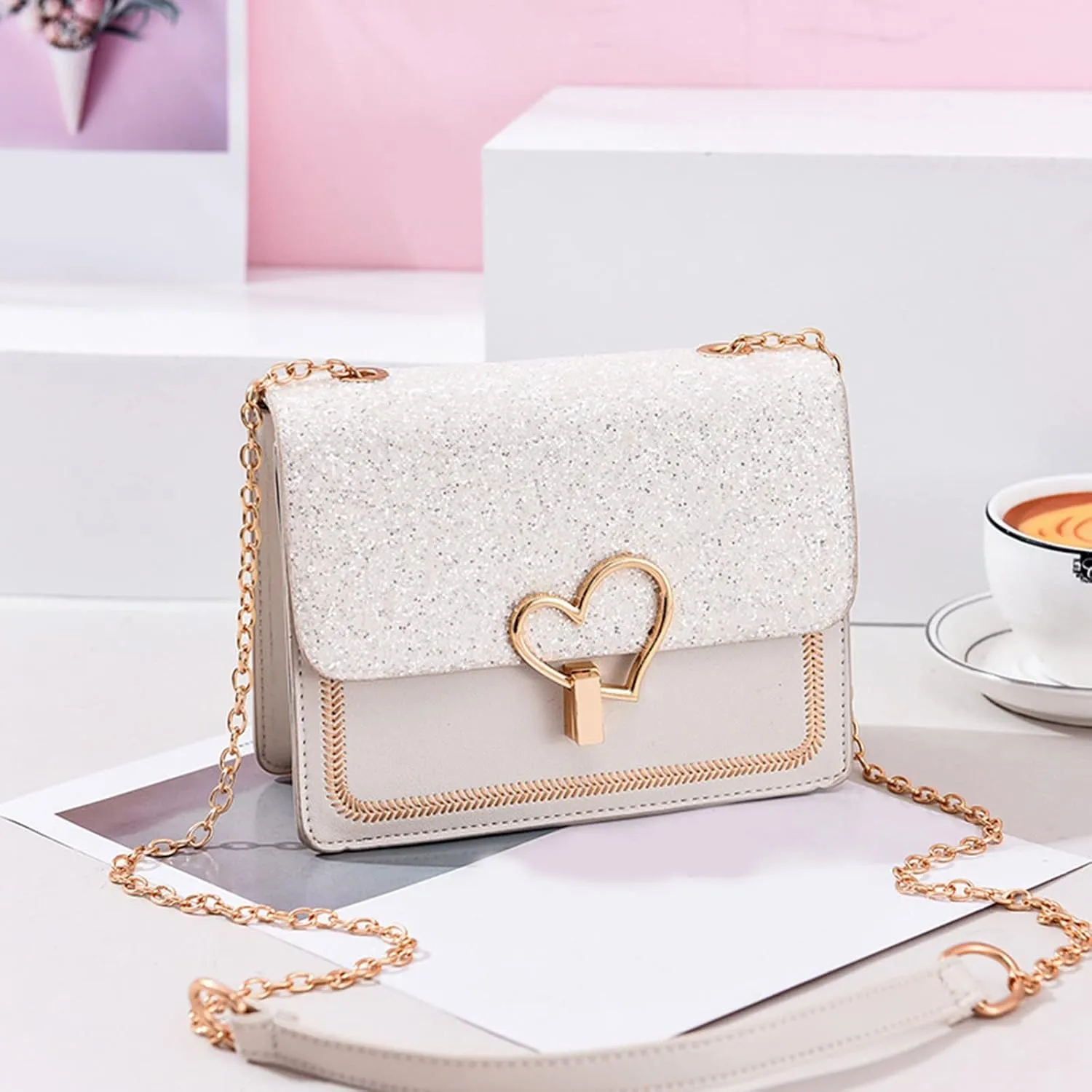 The Version Chain Bags With Lock Is Fashionable Simple And Versatile One Shoulder Crossbody Bag Luxury (White, One Size)