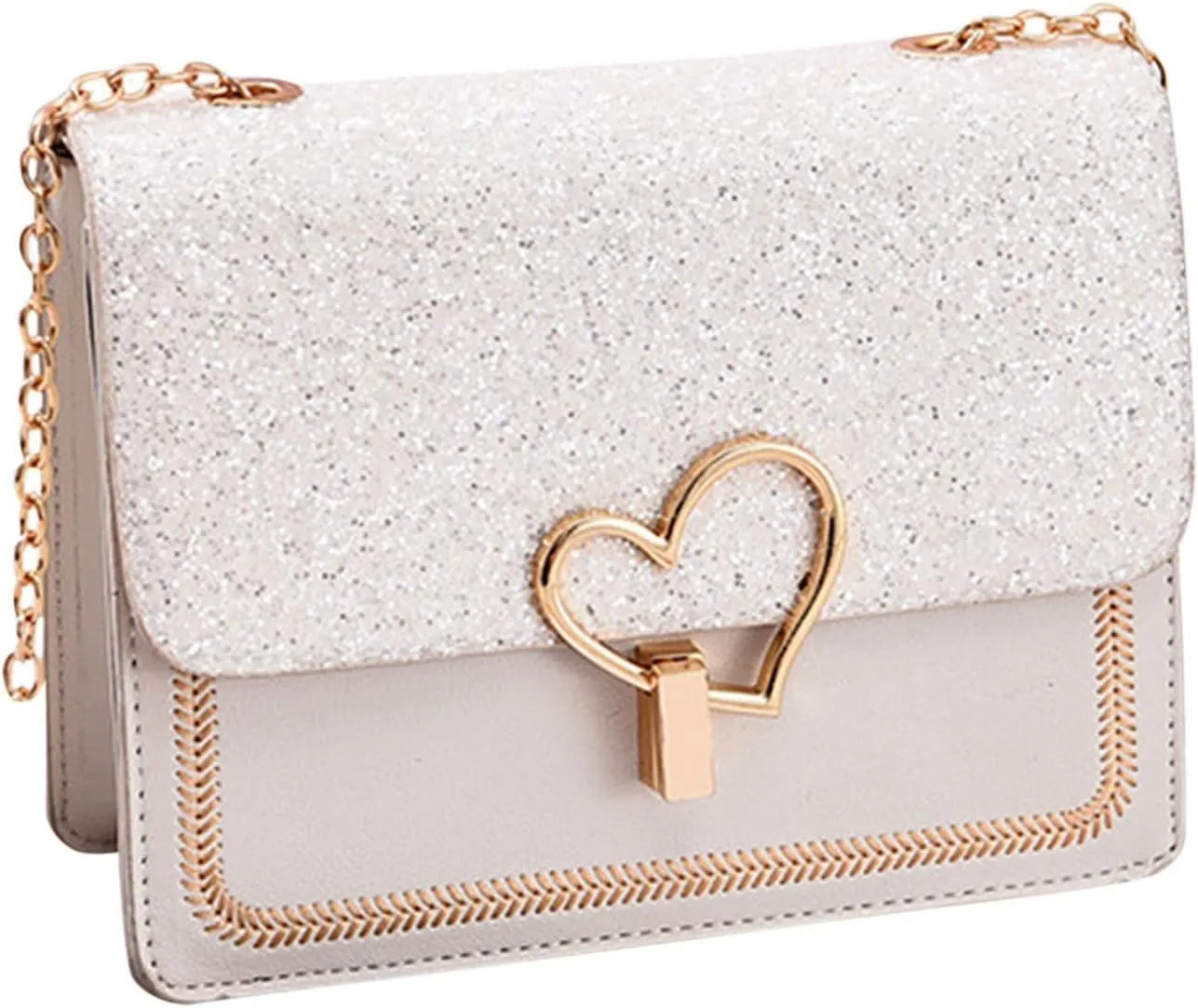 The Version Chain Bags With Lock Is Fashionable Simple And Versatile One Shoulder Crossbody Bag Luxury (White, One Size)