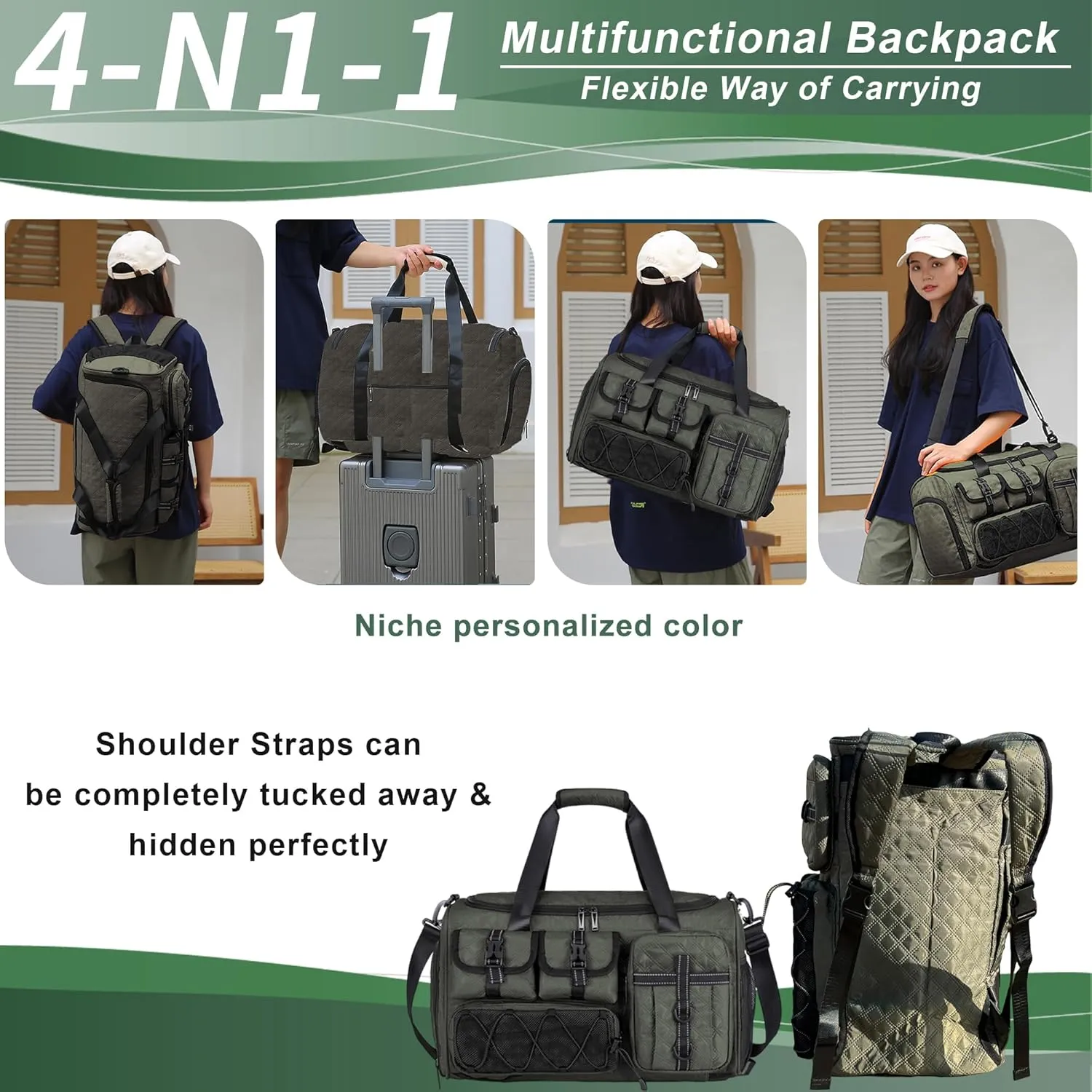 Thicken Sports Duffel Bags-Waterproof Gym Bag with Shoe Compartment;Personal Item Bag with Wet Pocket;4 In1 Overnight Bag&Weekender Bag-Gym Bag for Women&Men Travel, Sports, Fitness, Dark Grey,