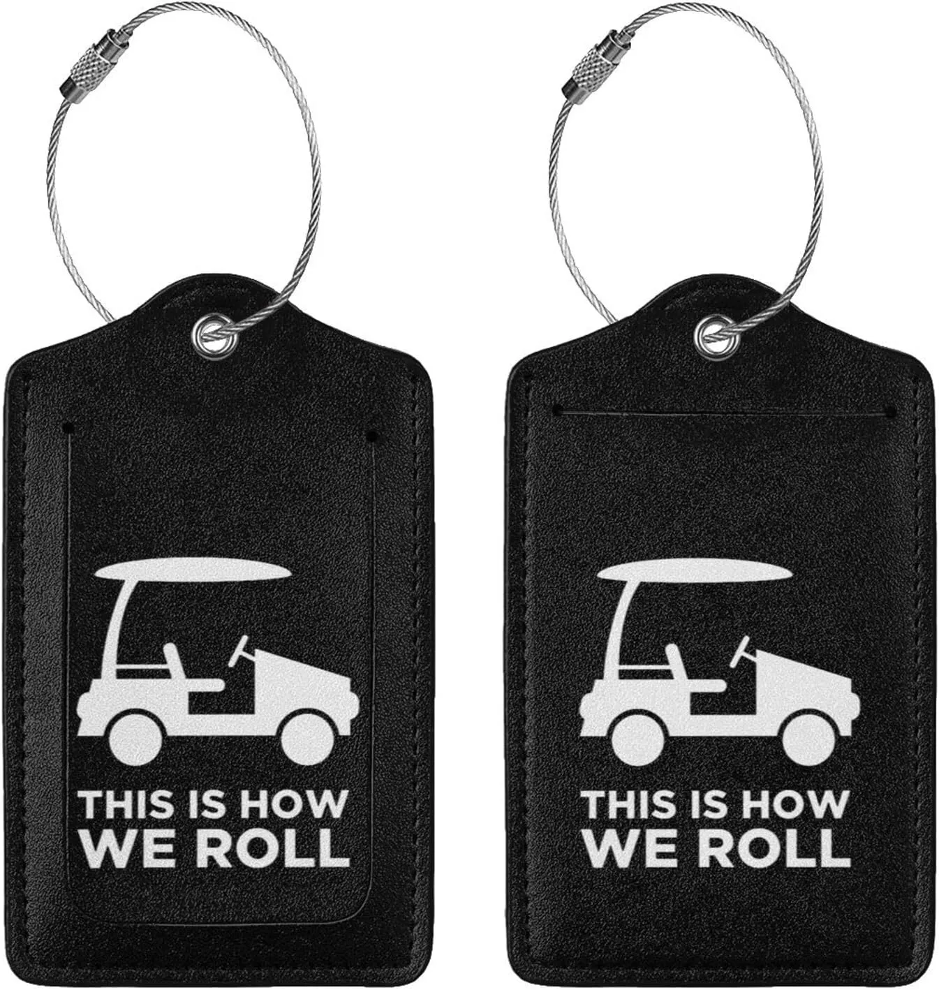 This is How I Roll Funny Golf Cart Leather Baggage Bag Luggage Tags with Stainless Steel Loop and Privacy Cover