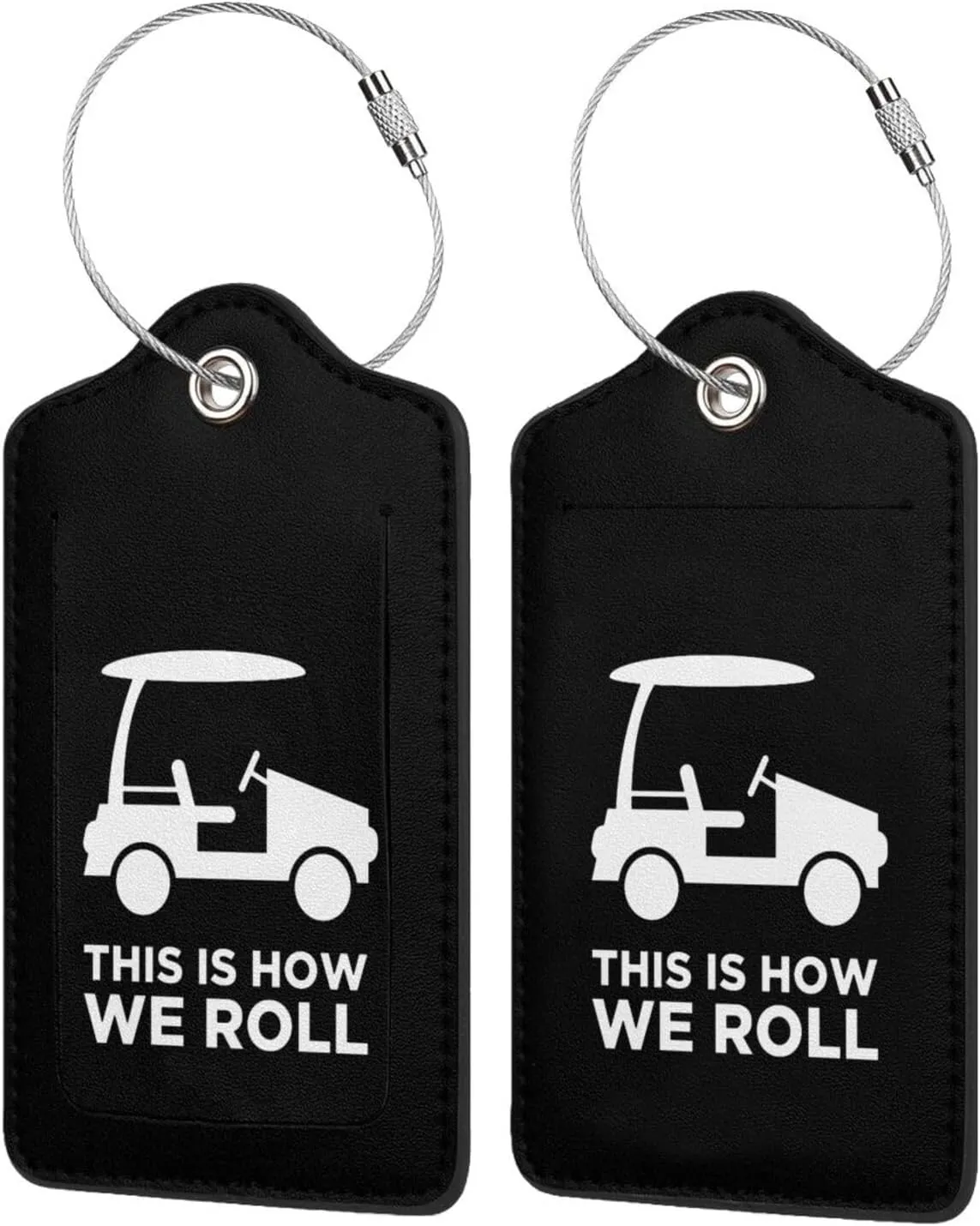 This is How I Roll Funny Golf Cart Leather Baggage Bag Luggage Tags with Stainless Steel Loop and Privacy Cover