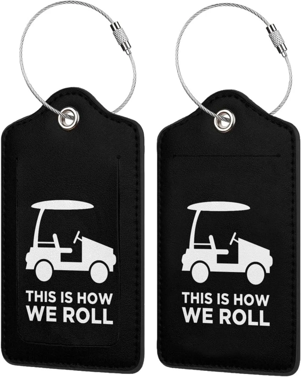This is How I Roll Funny Golf Cart Leather Baggage Bag Luggage Tags with Stainless Steel Loop and Privacy Cover