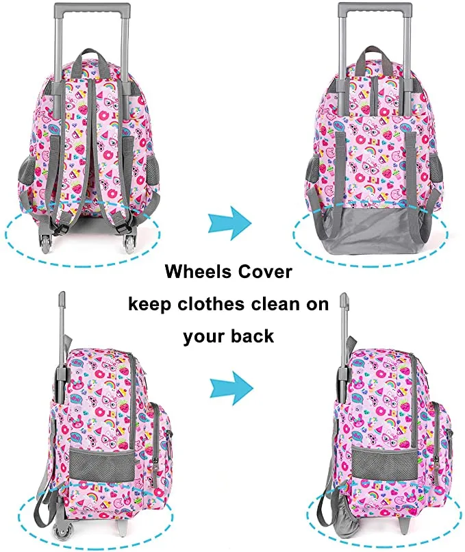 Tilami Pink Cat 18-inch Double Handle Rolling Backpack for Kids