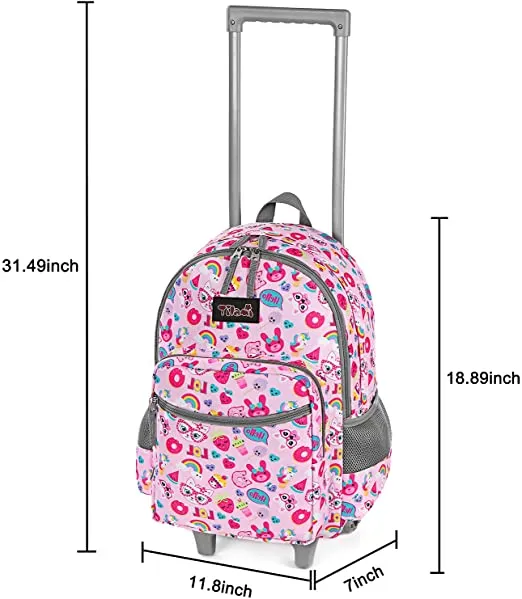Tilami Pink Cat 18-inch Double Handle Rolling Backpack for Kids
