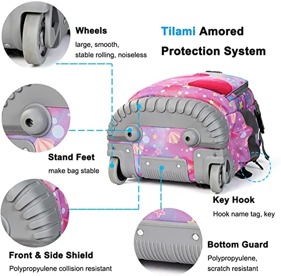 Tilami Pink Cat 18-inch Double Handle Rolling Backpack for Kids