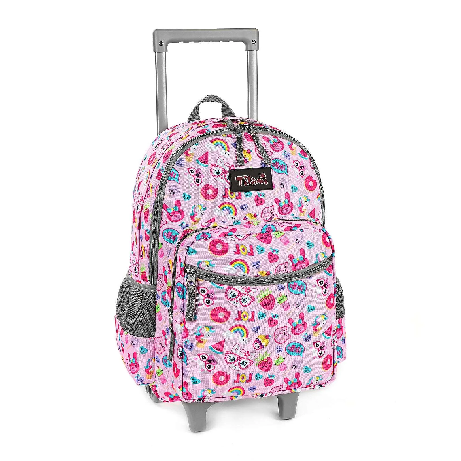 Tilami Pink Cat 18-inch Double Handle Rolling Backpack for Kids