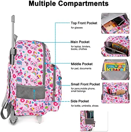 Tilami Pink Cat 18-inch Double Handle Rolling Backpack for Kids