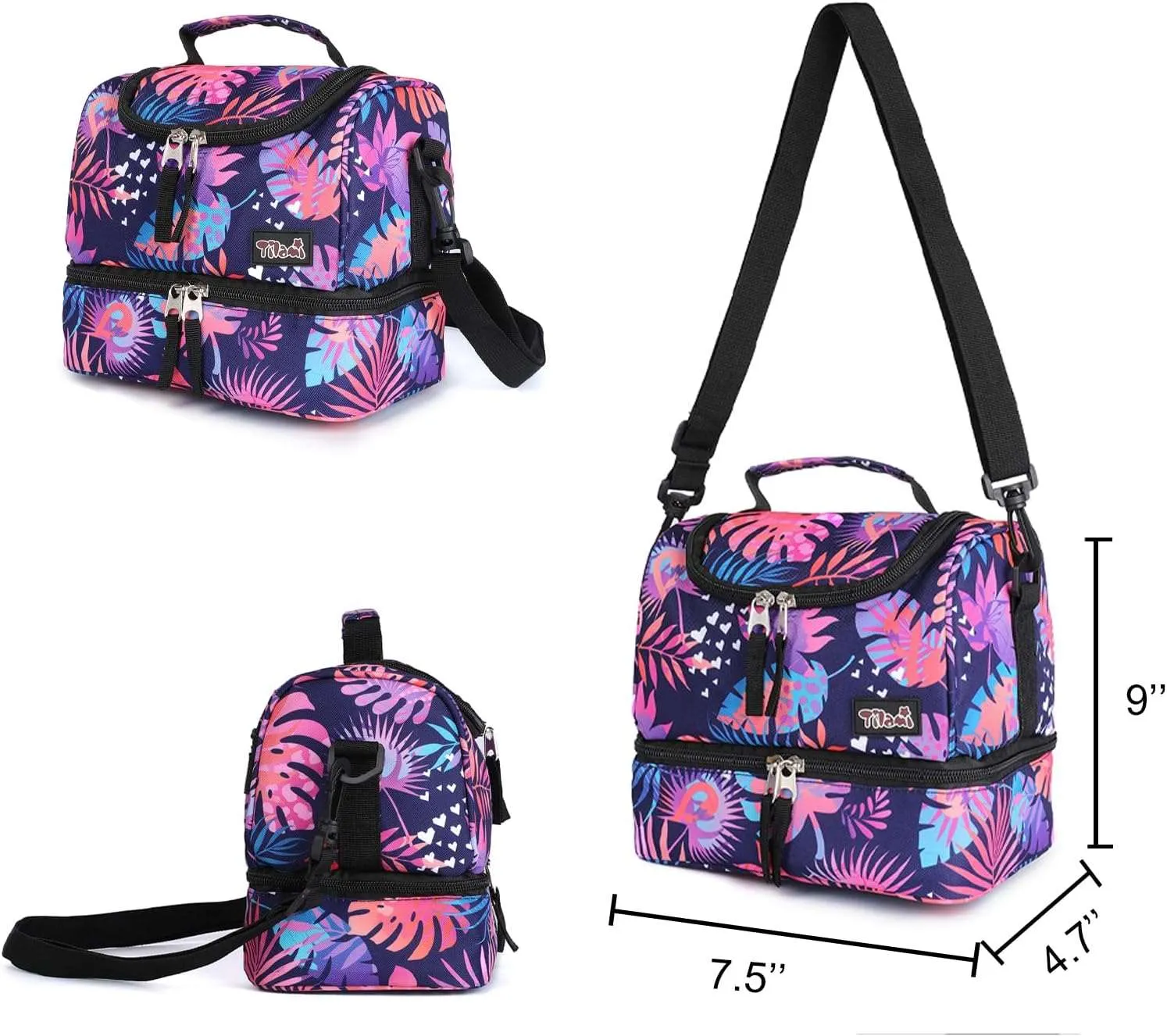 Tilami Rolling Backpack 18 inch Leaves Pink Double Handle with Lunch Bag