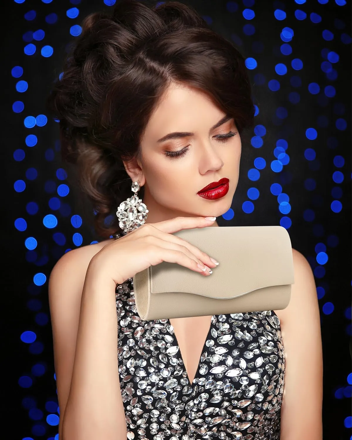 TINDTOP Clutch Purses for Women, Formal Evening Bags Suede Shoulder Envelope Party Handbags Wedding Cocktail Prom Clutches