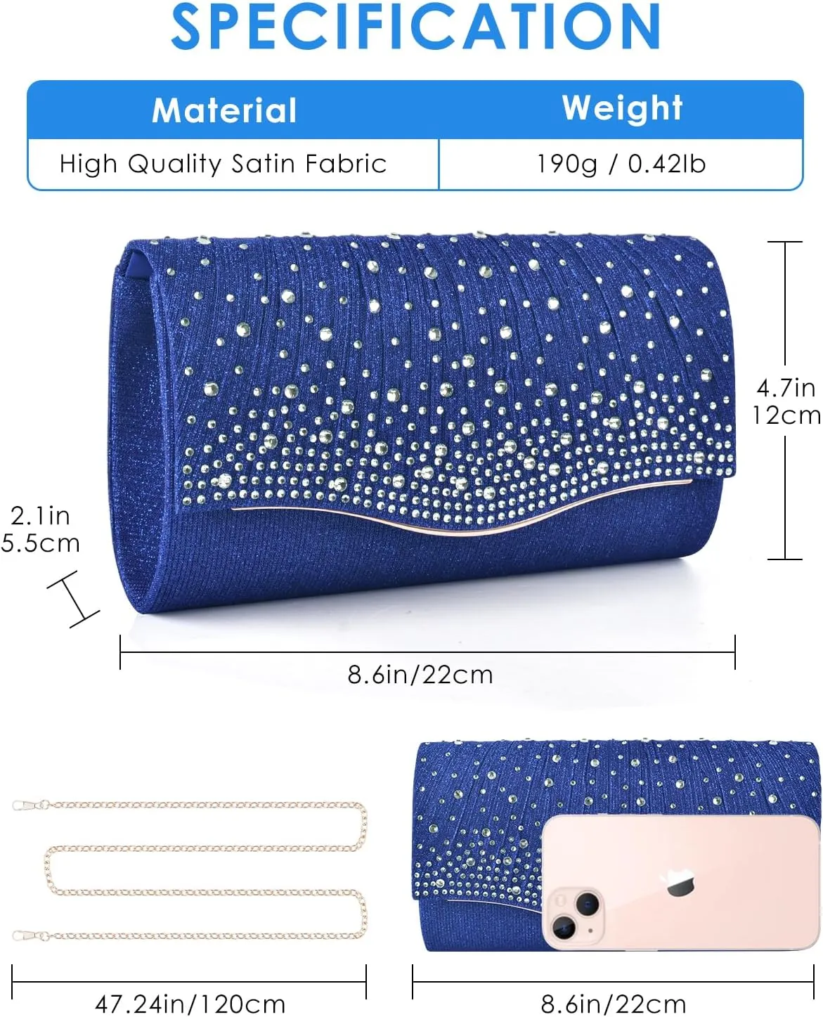 TINDTOP Clutch Purses for Women, Formal Evening Bags Suede Shoulder Envelope Party Handbags Wedding Cocktail Prom Clutches