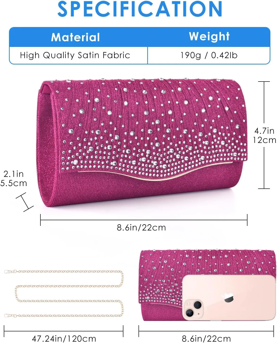TINDTOP Clutch Purses for Women, Formal Evening Bags Suede Shoulder Envelope Party Handbags Wedding Cocktail Prom Clutches