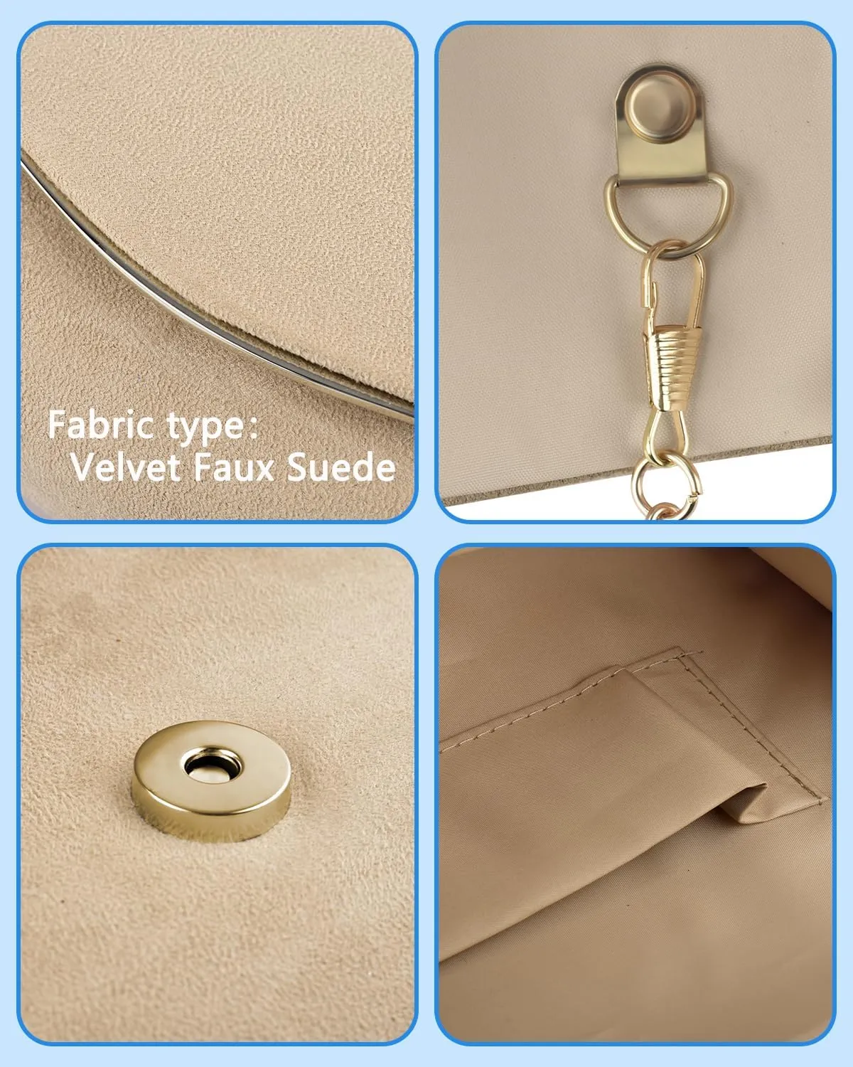 TINDTOP Clutch Purses for Women, Formal Evening Bags Suede Shoulder Envelope Party Handbags Wedding Cocktail Prom Clutches