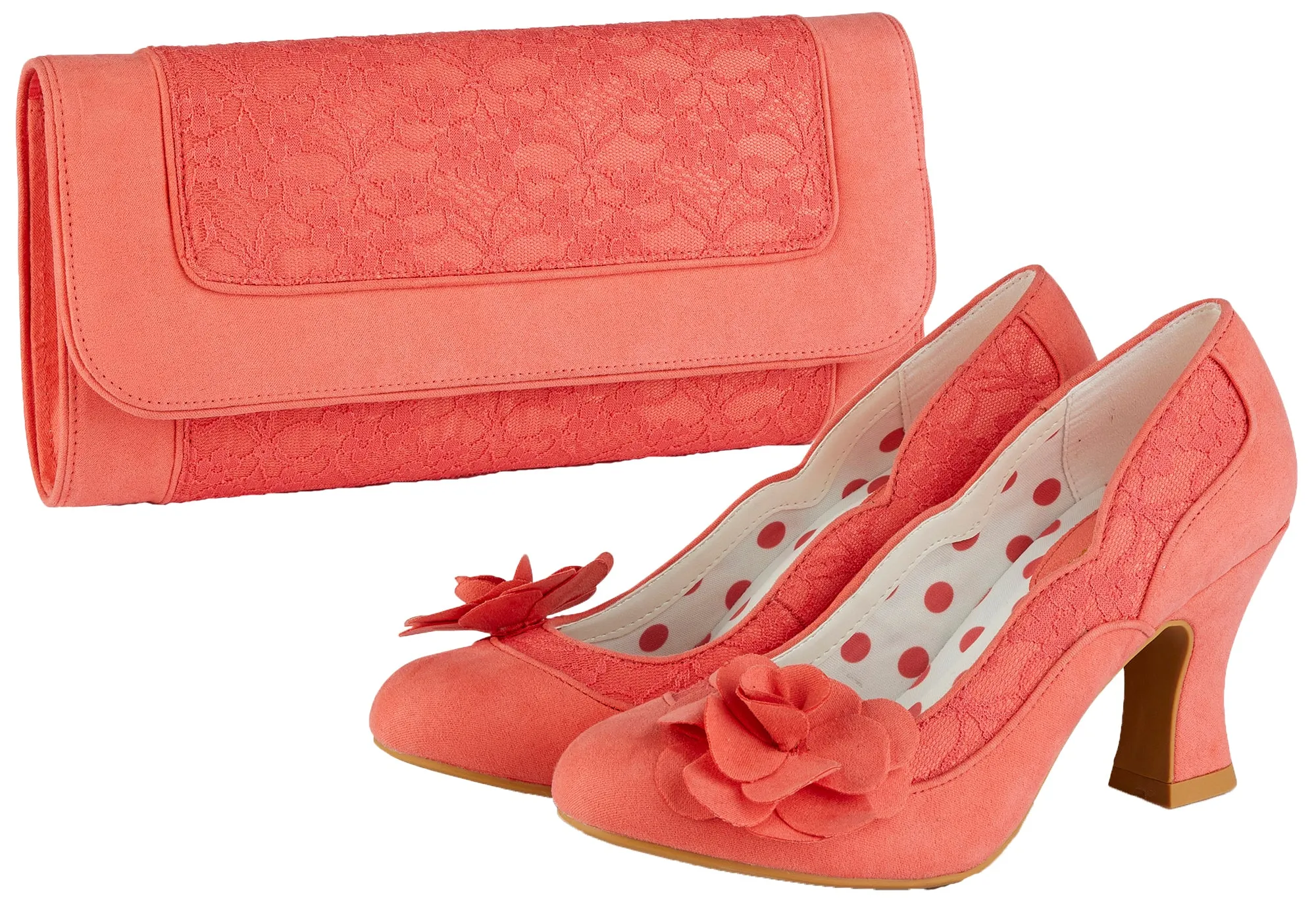 Tirana Coral Lace Clutch Bag (Matches Chrissie Mid-Heels) by Ruby Shoo