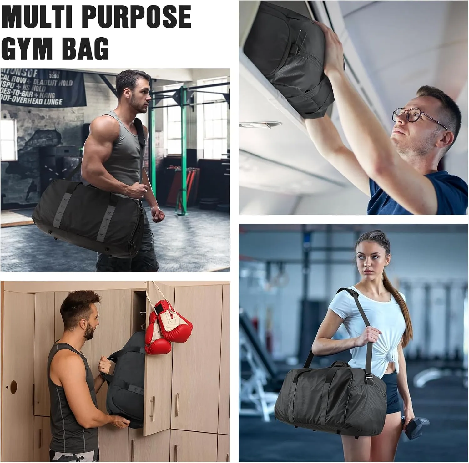 Tolaccea Gym Bag for Women Men 42L Lightweight Travel Duffle Bag Waterproof Sports Duffel with Shoe Compartment & Wet Pocket Carry on Weekender Overnight Bags for Airplane Workout Yoga, Black
