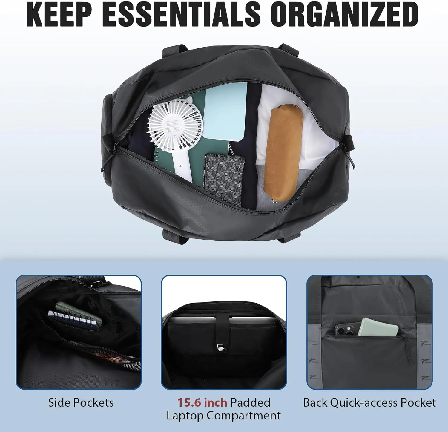 Tolaccea Gym Bag for Women Men 42L Lightweight Travel Duffle Bag Waterproof Sports Duffel with Shoe Compartment & Wet Pocket Carry on Weekender Overnight Bags for Airplane Workout Yoga, Black