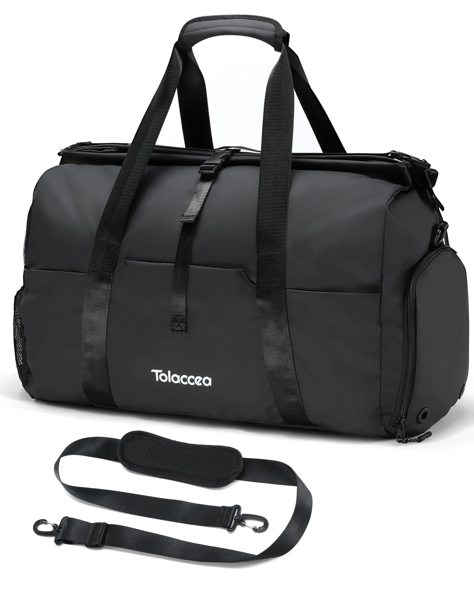 Tolaccea Travel Duffle Bag for Women Men, Lightweight Gym Bag with Shoe Compartment & Wet Pocket, TSA-Friendly Carry On, Expandable 36-52L Roll-Top Weekender Overnight Bags (Beige)