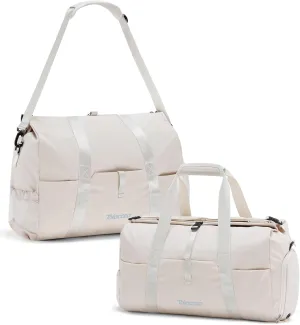 Tolaccea Travel Duffle Bag for Women Men, Lightweight Gym Bag with Shoe Compartment & Wet Pocket, TSA-Friendly Carry On, Expandable 36-52L Roll-Top Weekender Overnight Bags (Beige)