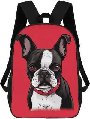 Travel Backpack for Men Women Carry On Backpack 17 In Laptop Backpack Boston Terrier Dog Red Backpack for Work Hiking