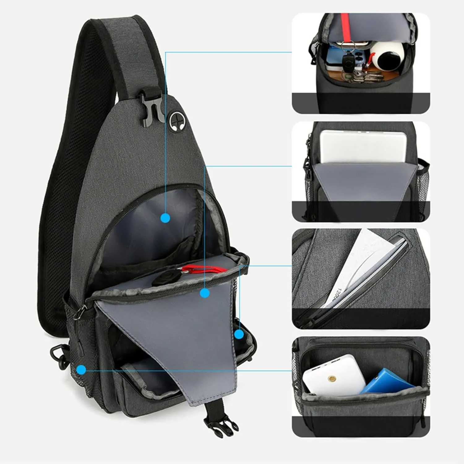 Travel Backpack for Women Multi Pocket Crossbody Purses Soft Leather Shoulder Handbags Waterproof Nylon Bag(Dark Gray)