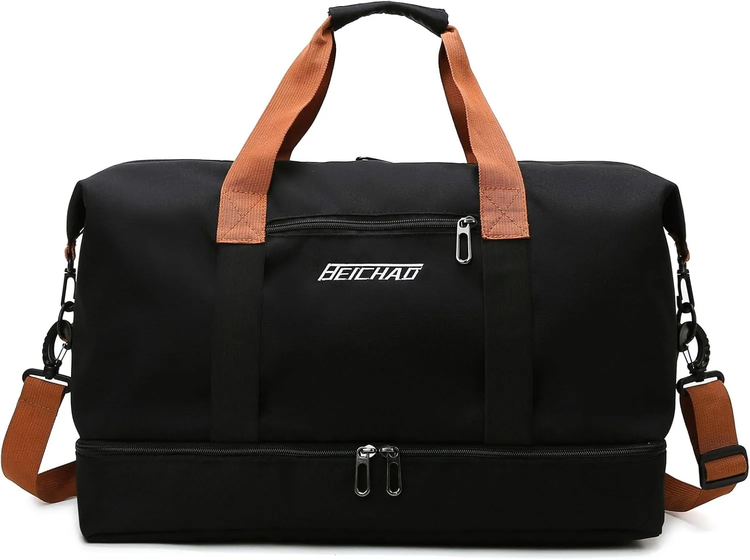 Travel Duffel Bag Sports Gym Swim Yoga Weekender Overnight Bags With Shoe Compartment for Women Men, Black