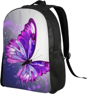 Travel Laptop Backpack Purple Butterfly Carry On Backpack Casual Daypack Waterproof Business Work Bag
