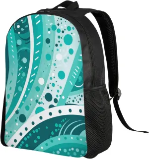 Travel Laptop Backpack Turquoise and white circle Carry On Backpack Casual Daypack Waterproof Business Work Bag