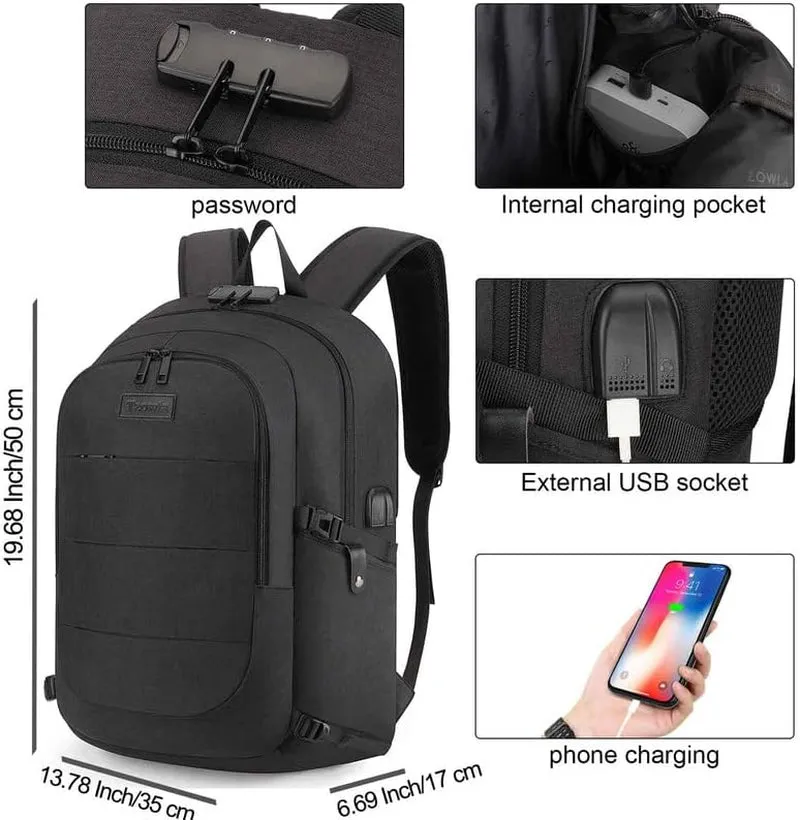 Travel Laptop Backpack Water Resistant Anti-Theft Bag with USB Charging Port and Lock 15.6