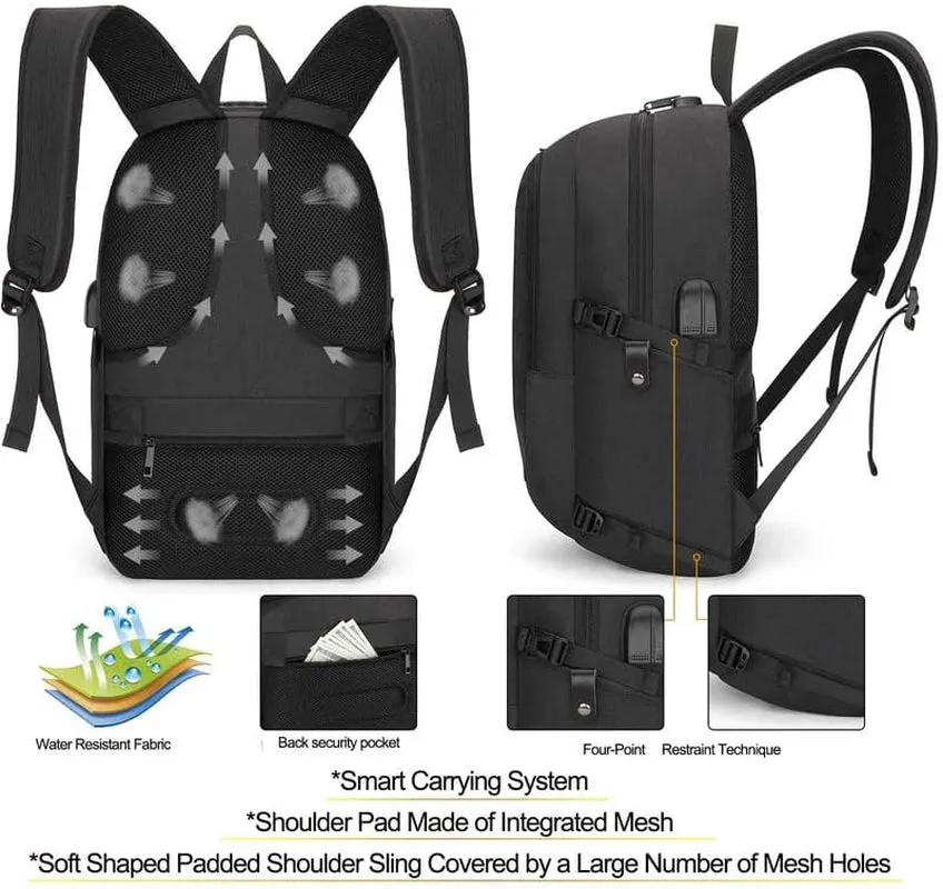 Travel Laptop Backpack Water Resistant Anti-Theft Bag with USB Charging Port and Lock 15.6