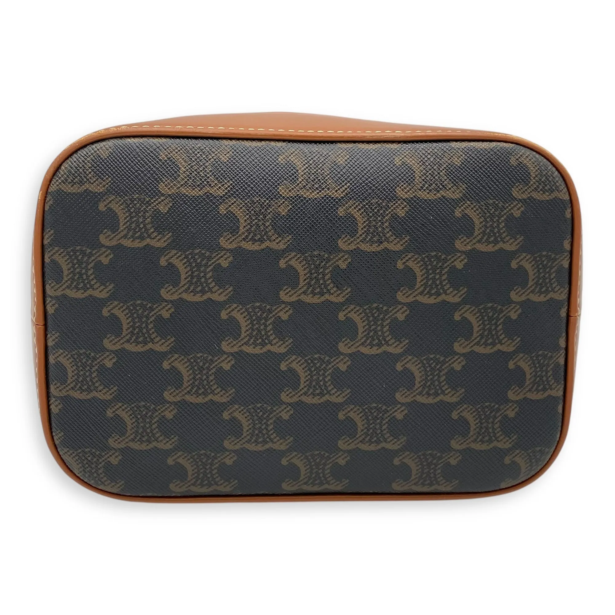Triomphe Brown Bucket Bag in Coated Canvas, Gold hardware