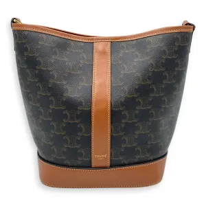Triomphe Brown Bucket Bag in Coated Canvas, Gold hardware