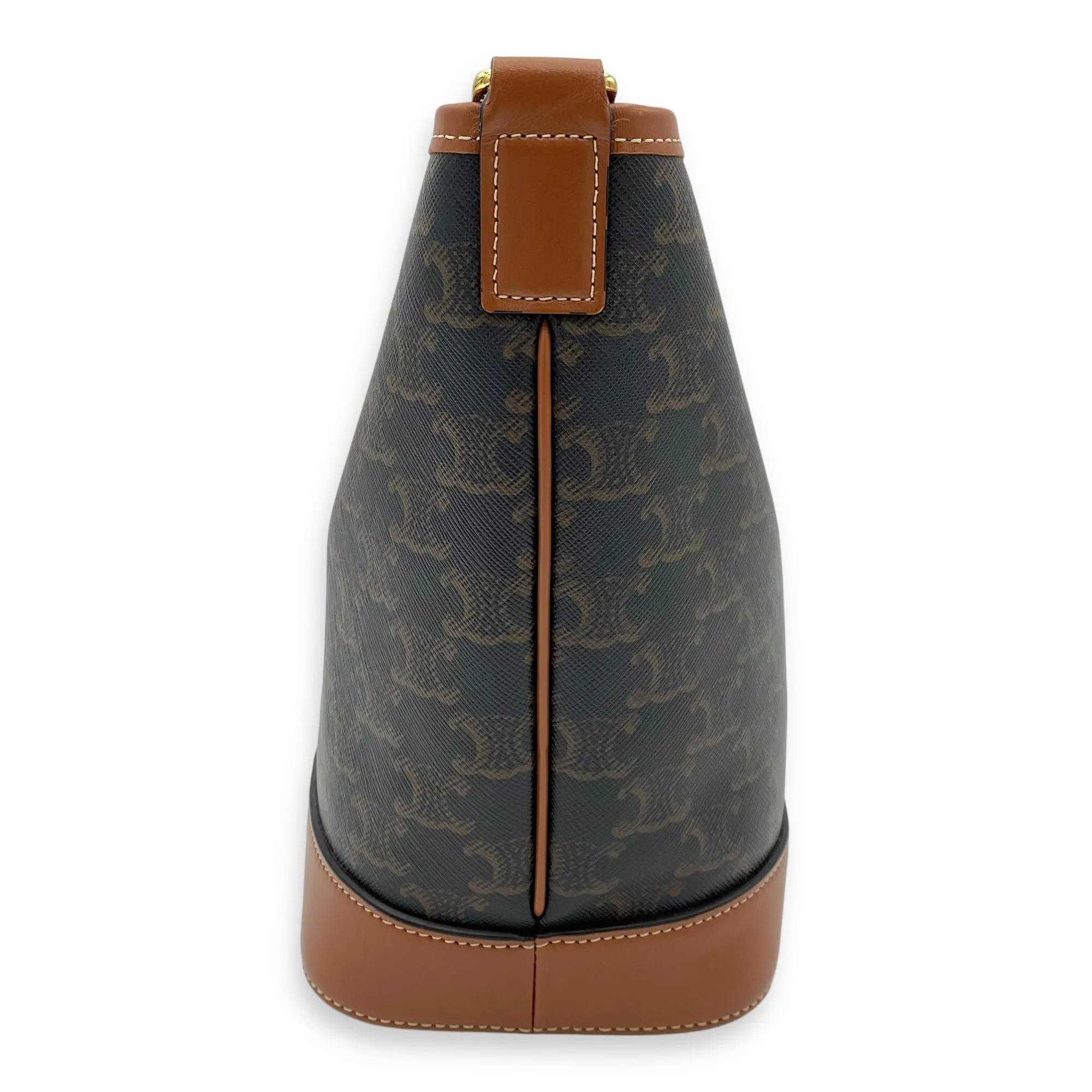 Triomphe Brown Bucket Bag in Coated Canvas, Gold hardware