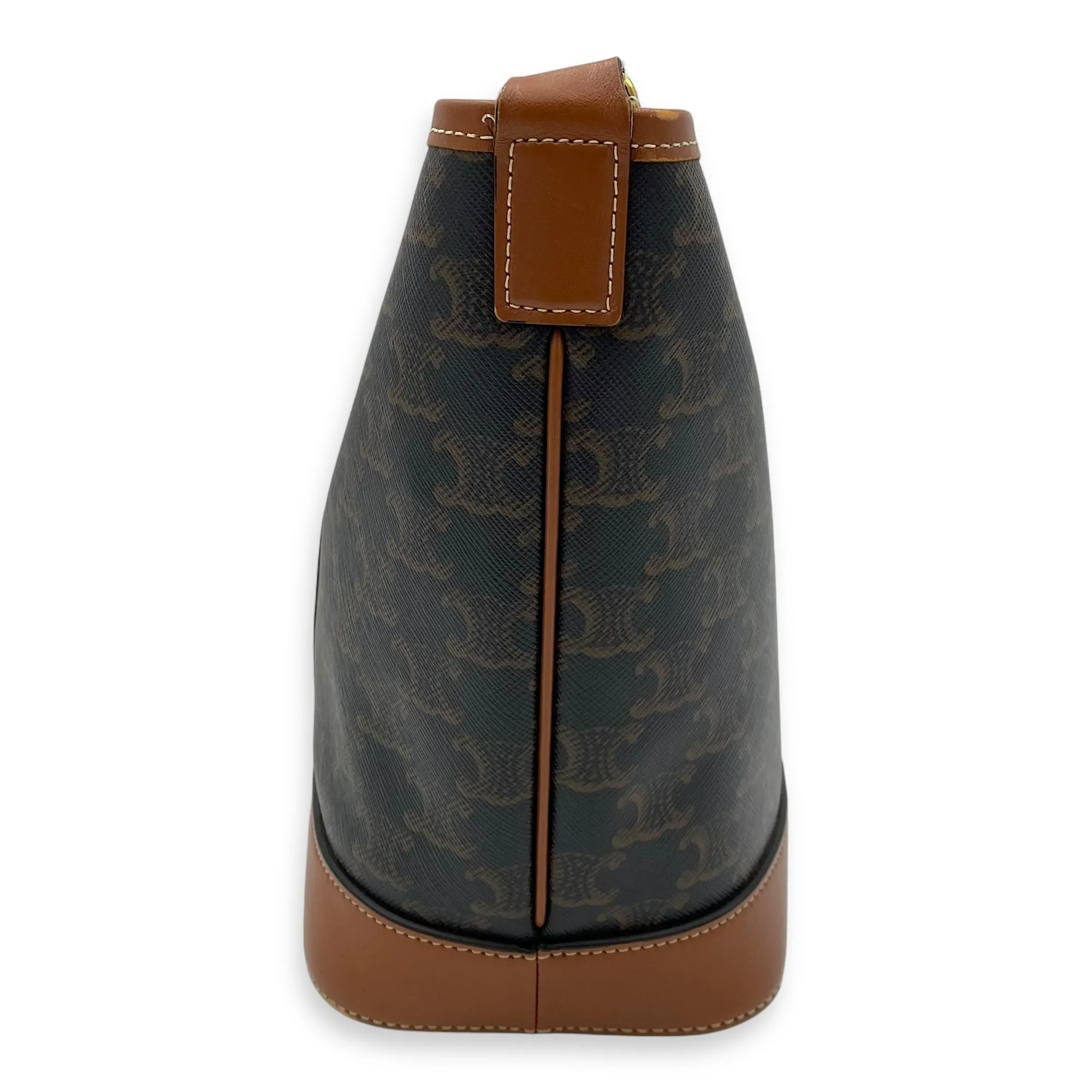 Triomphe Brown Bucket Bag in Coated Canvas, Gold hardware