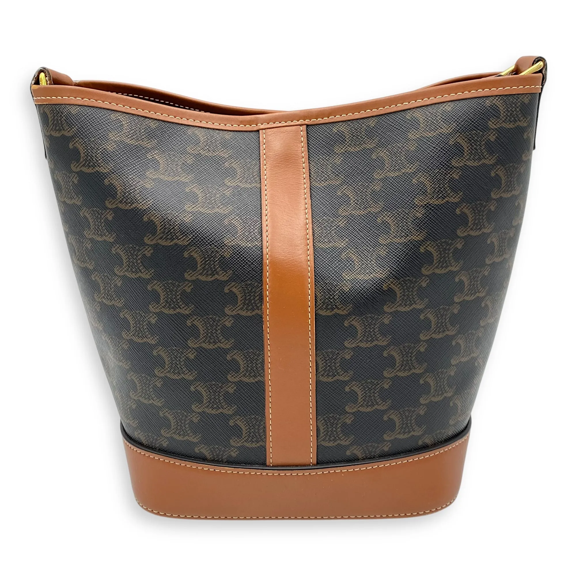 Triomphe Brown Bucket Bag in Coated Canvas, Gold hardware