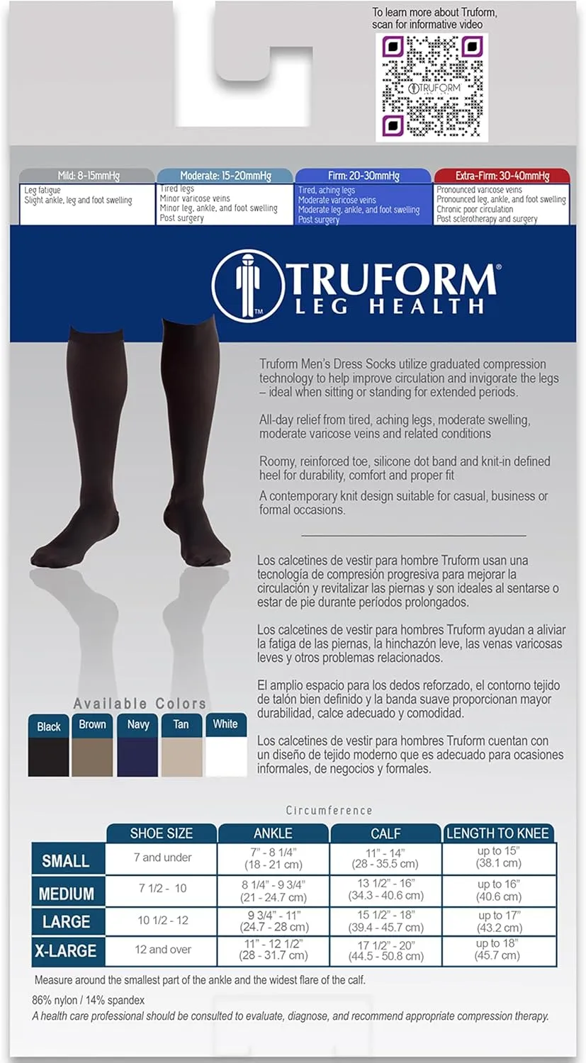 Truform Compression 20-30 mmHg Knee High Dress Style Socks Black, Small, 2 Count
