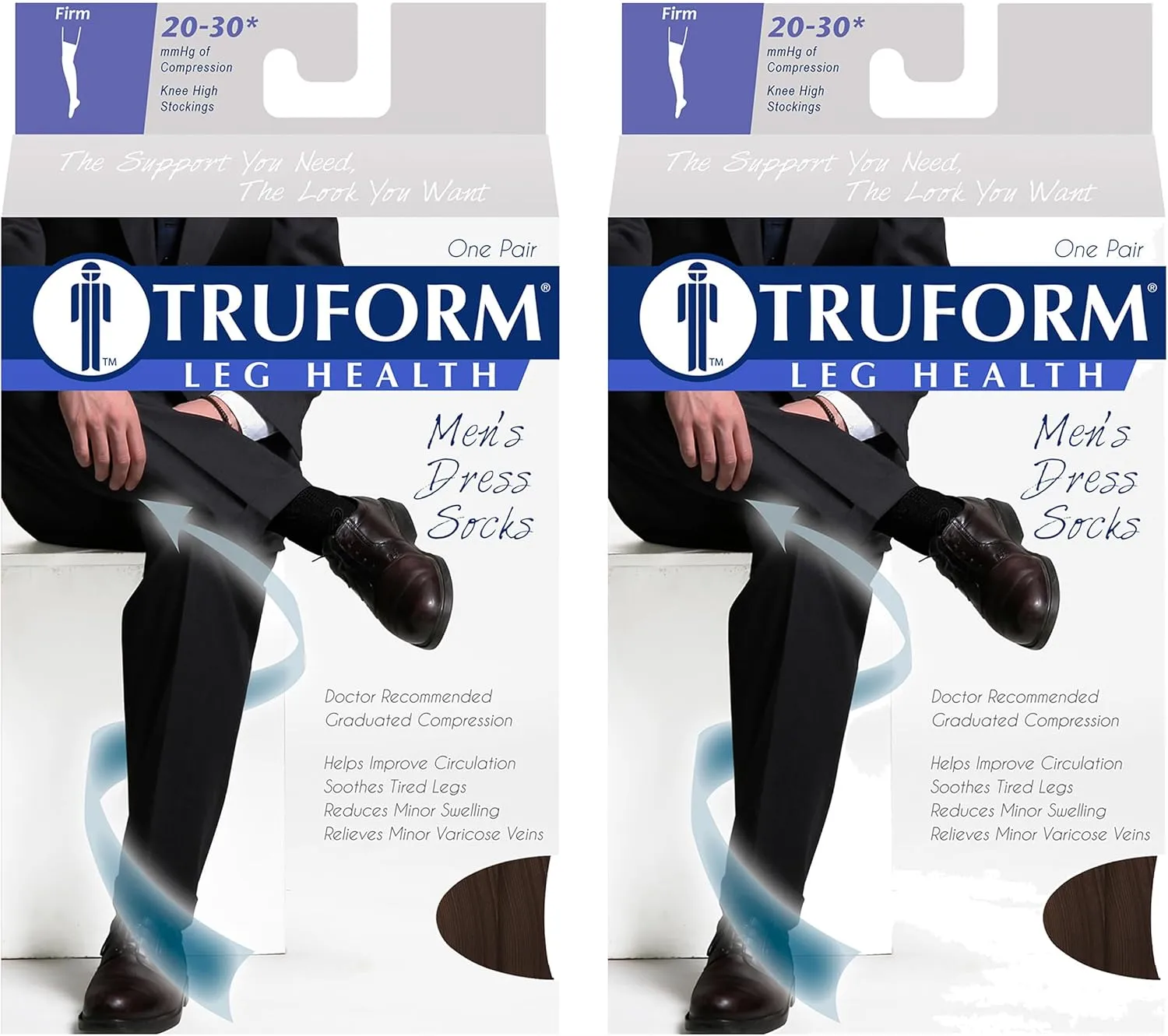 Truform Compression 20-30 mmHg Knee High Dress Style Socks Black, Small, 2 Count