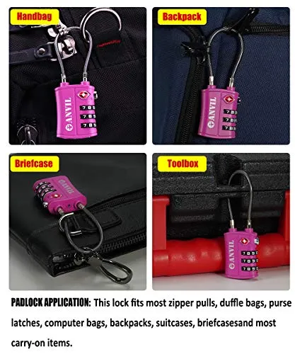 TSA Approved 3 Digit Luggage Cable Locks, Small Combination Padlock Ideal for Travel - 2 Pack (Pinky RED 2 Pack)