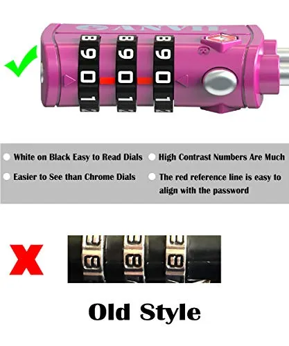 TSA Approved 3 Digit Luggage Cable Locks, Small Combination Padlock Ideal for Travel - 2 Pack (Pinky RED 2 Pack)