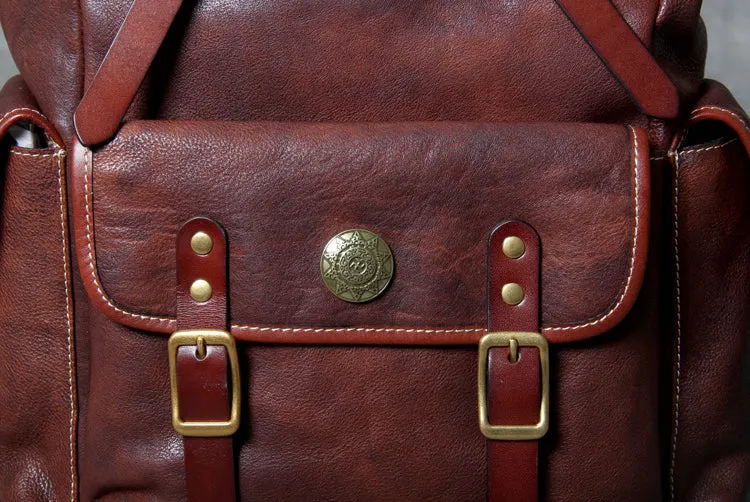 Unisex Fashion Multi-pockets Tanned Leather Travel Backpack YGJWM982